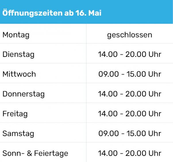 Öffnungszeiten Sauna ab 16. Ma